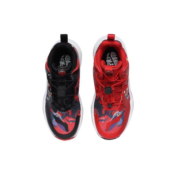 Li Ning High-Top Basketball Shoes With Shock Absorption And Resilience Kids Sneakers Red Black YKBR016-9