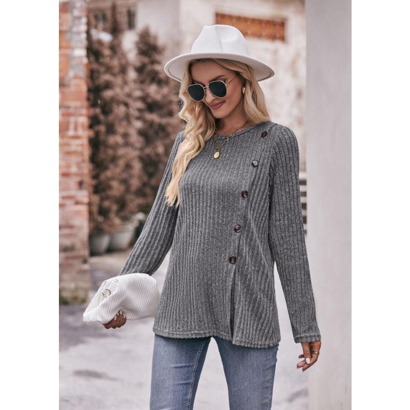 Women's Fashion Casual Spring Fall Solid Color Print Long Sleeve O-Neck Blouses & Shirts