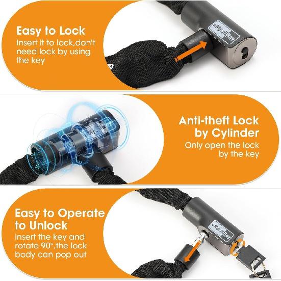 Zámek řetězu pro elektrickou koloběžku, odolný zámek řetězu pro jízdní kola s ochranou proti krádeži