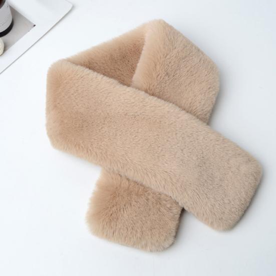 Cross Scarf Faux Rabbit Fur Double-sided Thickened Soft Washable Keep Warm Pure Color Autumn Winter Women Neck Warmer Collar Scarf for Outdoor