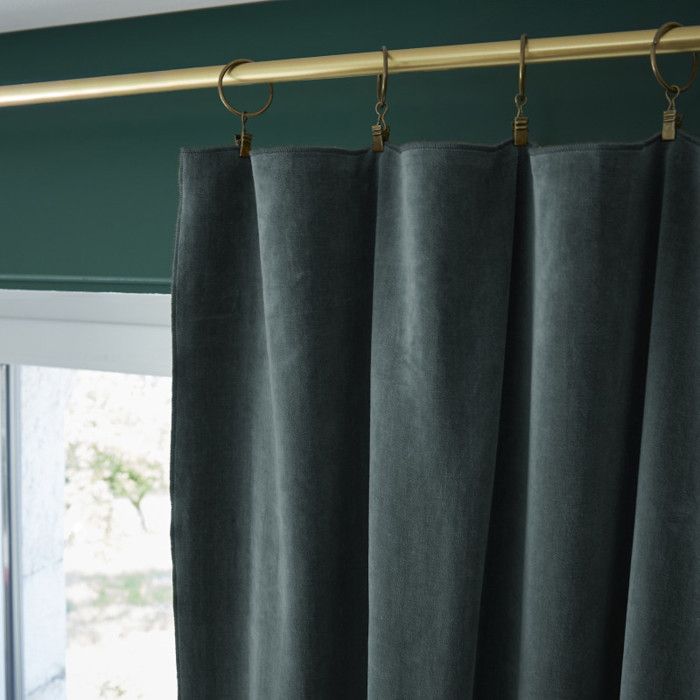 Adjustable Curtain + 8 "César" Clip Rings 140 X 270 Cm Cotton Velvet - César Slate