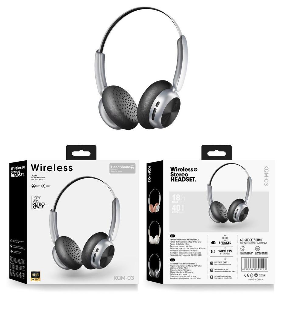 Retro Over-Ear Wireless Bluetooth Headphones with Long Battery Life