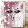 Pink Sparkly Blush Shower Curtain with Glimmering Eyes Glamorous Hello Gorgeous Bath Decor for Girls Women's Bathroom Accessorie
