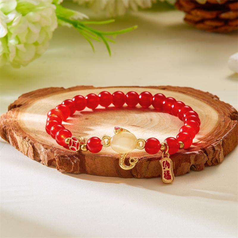 Chinese Style 2025 Snake Year Beads Bracelet For Women And Men Lucky Red Handwoven Rope Bracelet New Year Party Jewelry Gifts