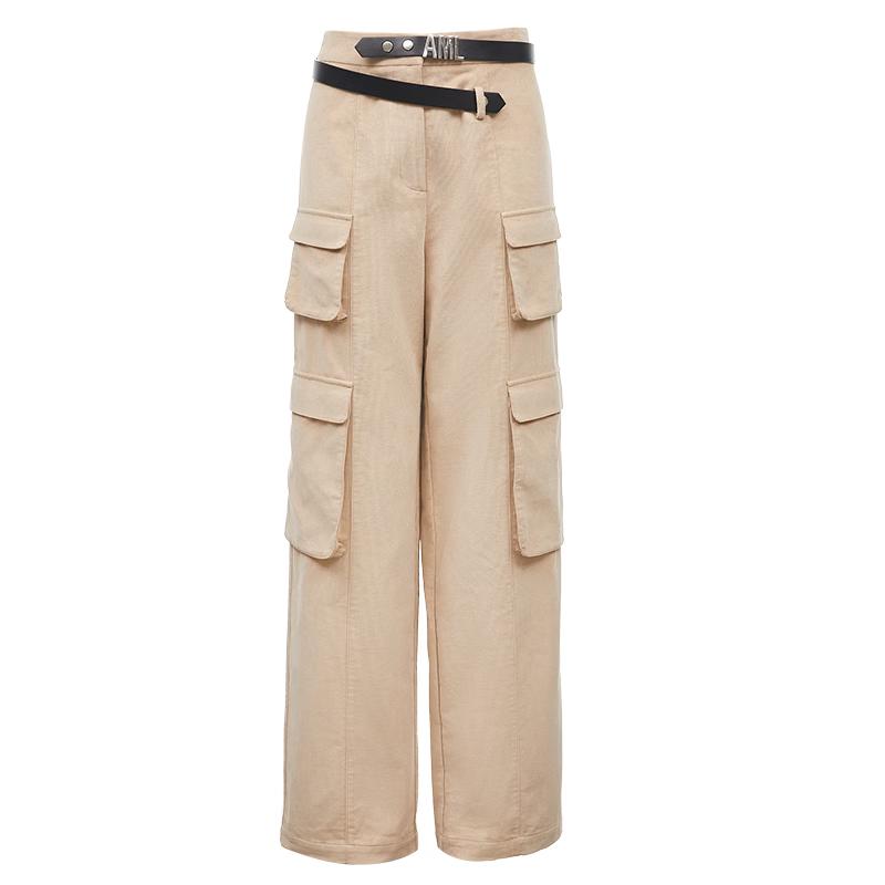 VEROMODA Women's Mid-Waist Cropped Cotton Slouchy Pants with Belt