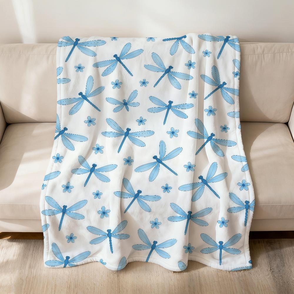 Fashion Print Dragonfly Pattern Blue Flannel Soft Warm Plush Blanket Sofa Living Room Pet Hogar Bedroom Gift Home Car Portable