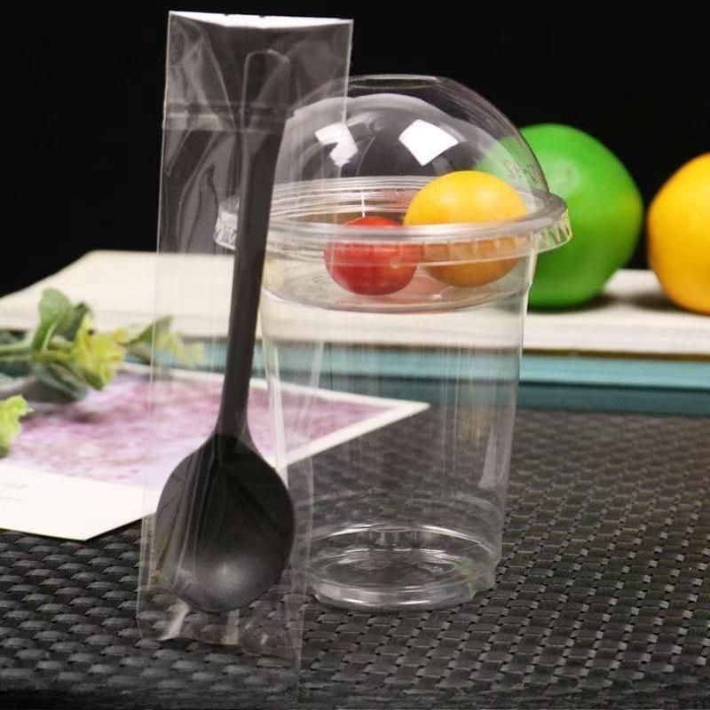 Disposable Double-layer Yogurt Cup with Lid Cereal Yogurt Cup Transparent PET Plastic Fruit Salad Cups Cold Drinking Utensils