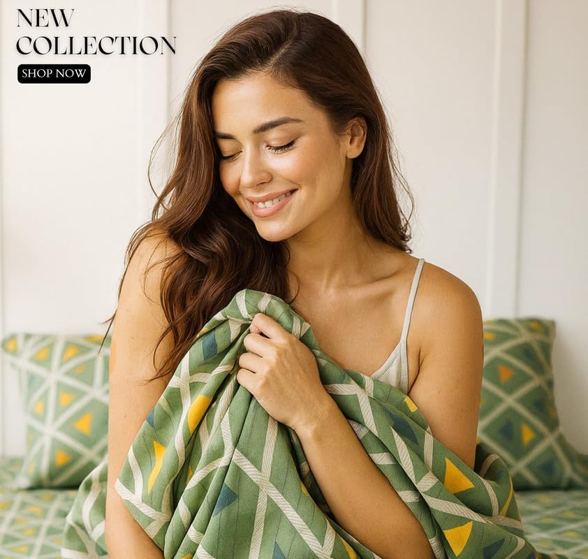 300 TC Cotton Microfiber XXL Super King Size Bedsheet | 9 Feet, 275 X 275 cm with 2 Large Size Pillow Covers - Olive Green