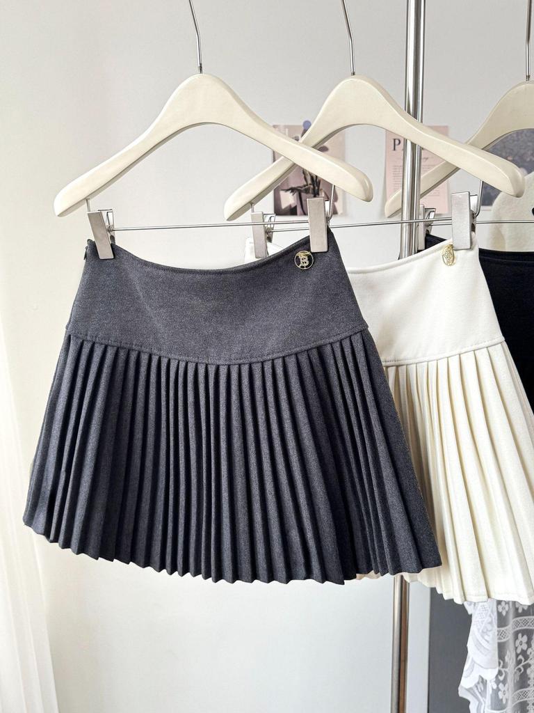2025 New Women's High Waist A-line Wool Pleated Skirt