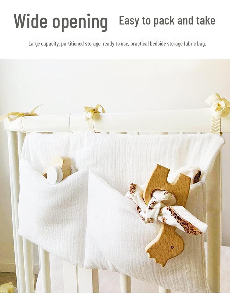 Pure Cotton Crepe Baby Crib Storage and Diaper Hanging Bag - Multiple Colors
