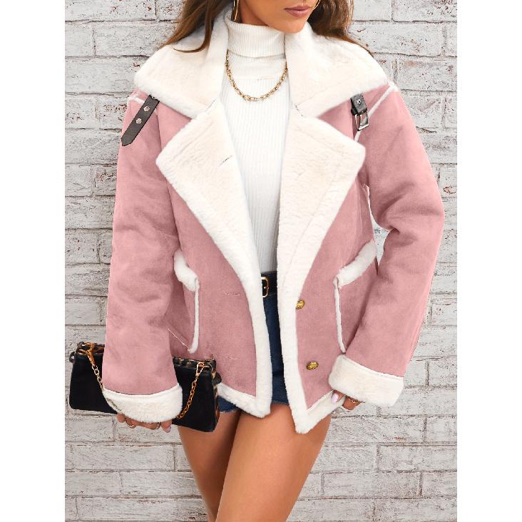 Giacca di Pelliccia Sintetica con Collo a Revers Autunnale e Invernale Nuova Moda Europea e Americana Cappotto Caldo Integrato Pelliccia Donna