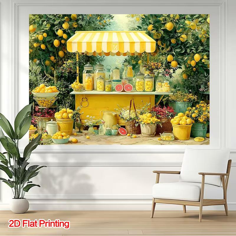 2D Fresh Lemon Tree Backdrop, Summer Lemon Shop Photography Background