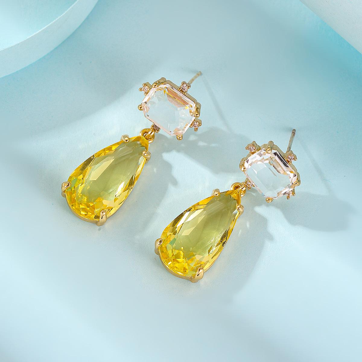 

SODROV позолоченные женские серьги-подвески с прозрачными и желтыми кристаллами циркона