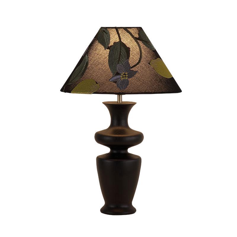 French Retro Mid-Century Wood Bedroom Lamp, Wabi-Sabi Style with Fabric Shade