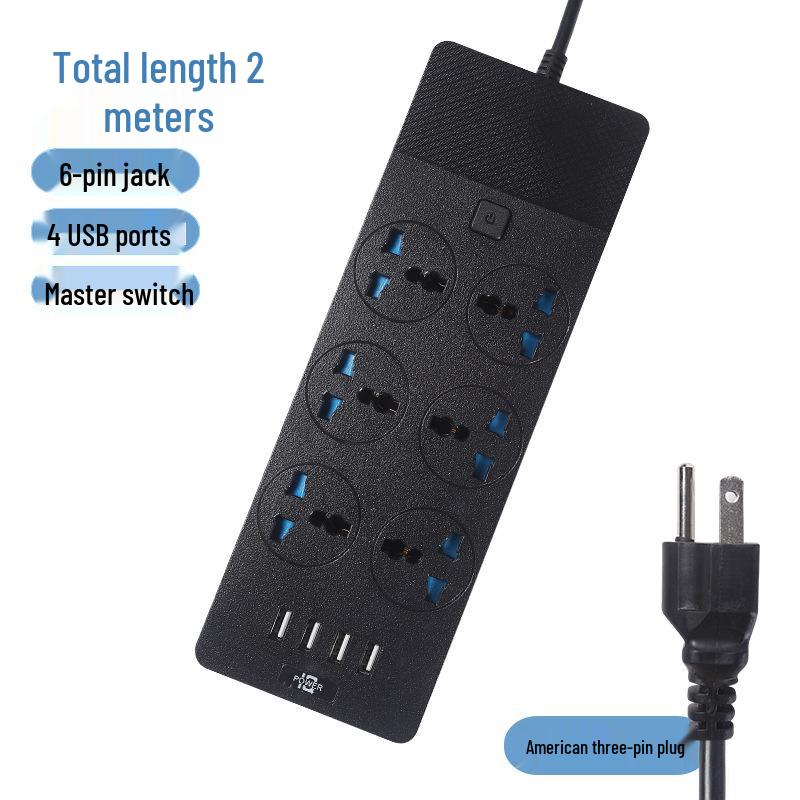 Multinational Power Strip: UK, EU, US Sockets with USB Converter & HK Plug Extension Cord