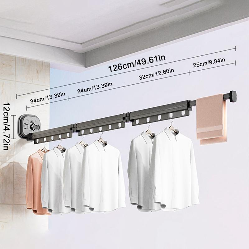 Suction Wall Mount Folding Clothes Drying Rack With Retractable Suction Cup Extension Pole Reusable 3-Fold Clothes Drying Rack