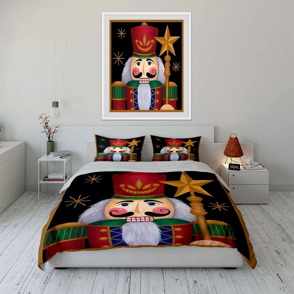 Nutcracker Soldier Design Set Bedding Duvet Cover Set Duvet Cover Pillowcases  (1*Duvet Cover 2*Pillowcases, without duvet insert)