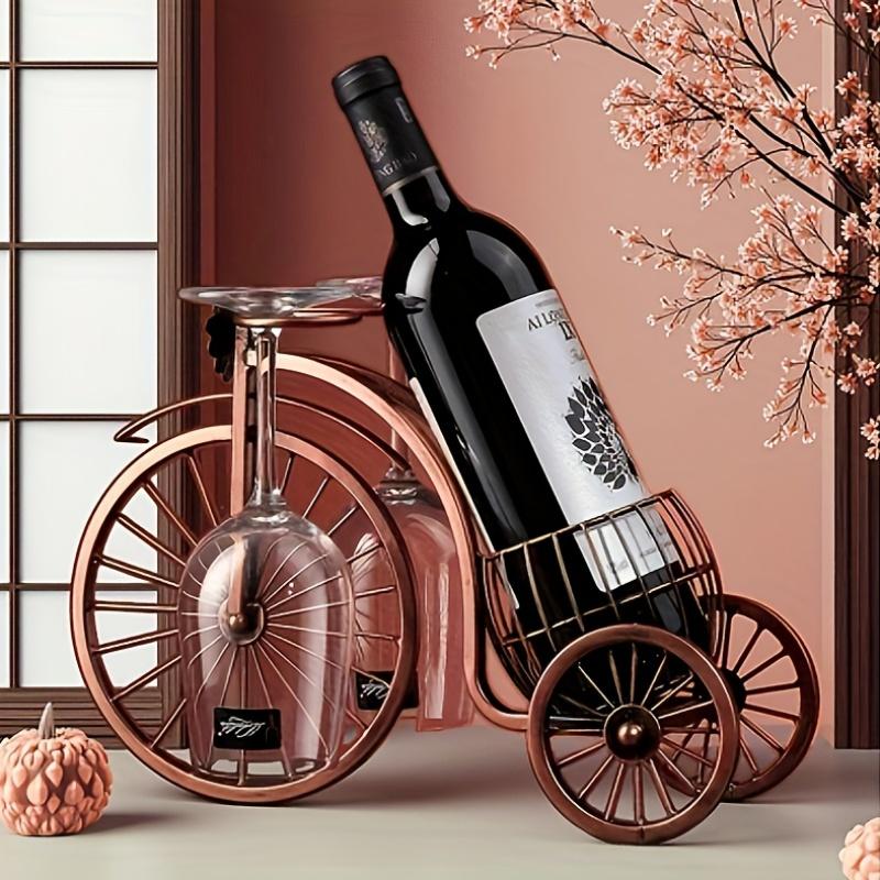 Vintage Bicycle-Shaped Wine Holder with Glass Storage-Sturdy Iron Construction,Polished Finish,Holds 1 Wine Bottle & 2 Glasses-Decorative Serving Cart
