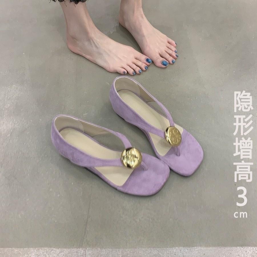 4cm inner height increase pinch sandals fairy shoes with skirt square head cool single shoes