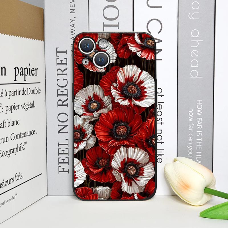 Retro Poppy Flower Bloom Hot Red Printed Phone Case for iPhone 17 16 12 11 14 Plus 13 14 15 Pro Max Mini X XS Floral Soft Cover
