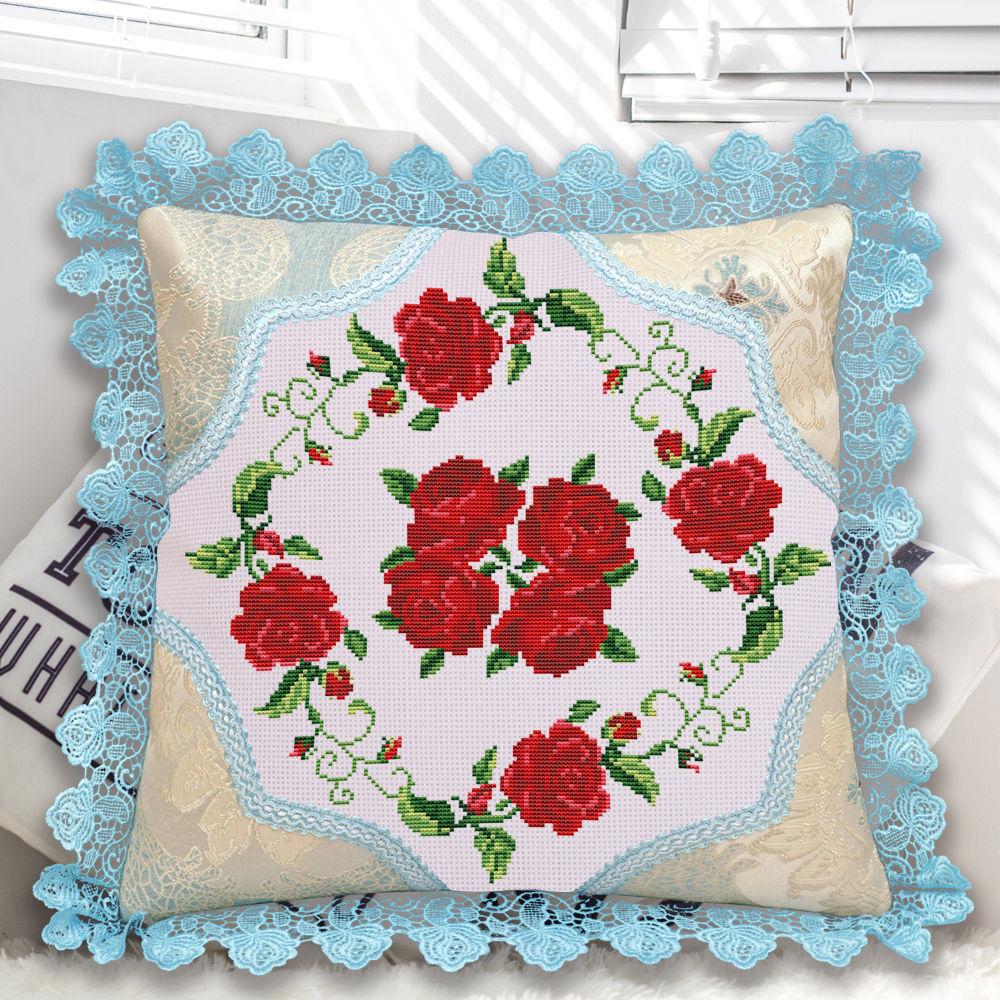 60CM Cross Stitch Pillow Sofa Pillow Car Pillow Sky Blue Lace Pillowcase
