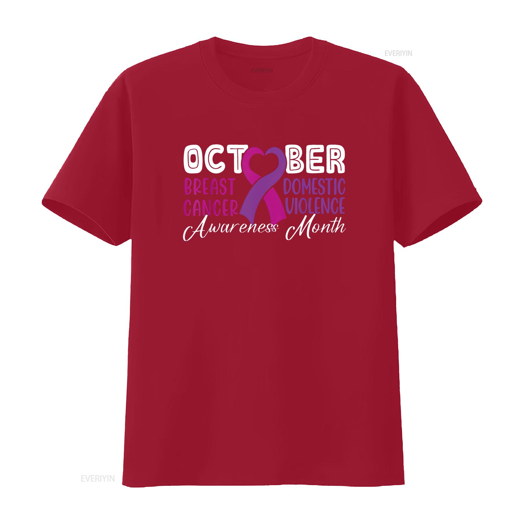 Womens T Shirt Family Breast Cancer and Domestic Violence Awareness Month Black 2XL vintage Washed designer clothes fashion S