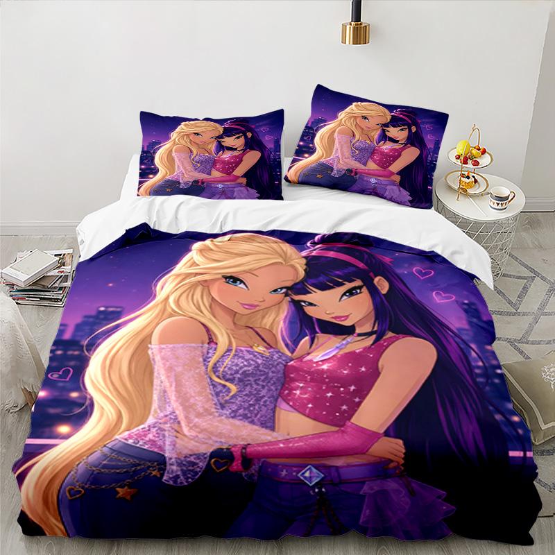 3PCS Wink Club Bedding Set Printed Duvet Cover Closure Includes 1 Duvet Cover & 2 Pillowcases for All Seasons Bedroom Decor