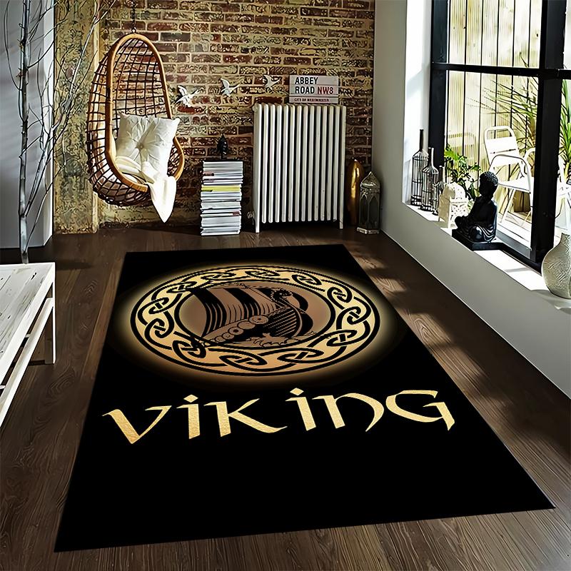 Viking Ship Pattern Carpet Set Black Gold Carpet Set (1 Duvet Cover, 2 Pillowcases, Duvet Not Included)
