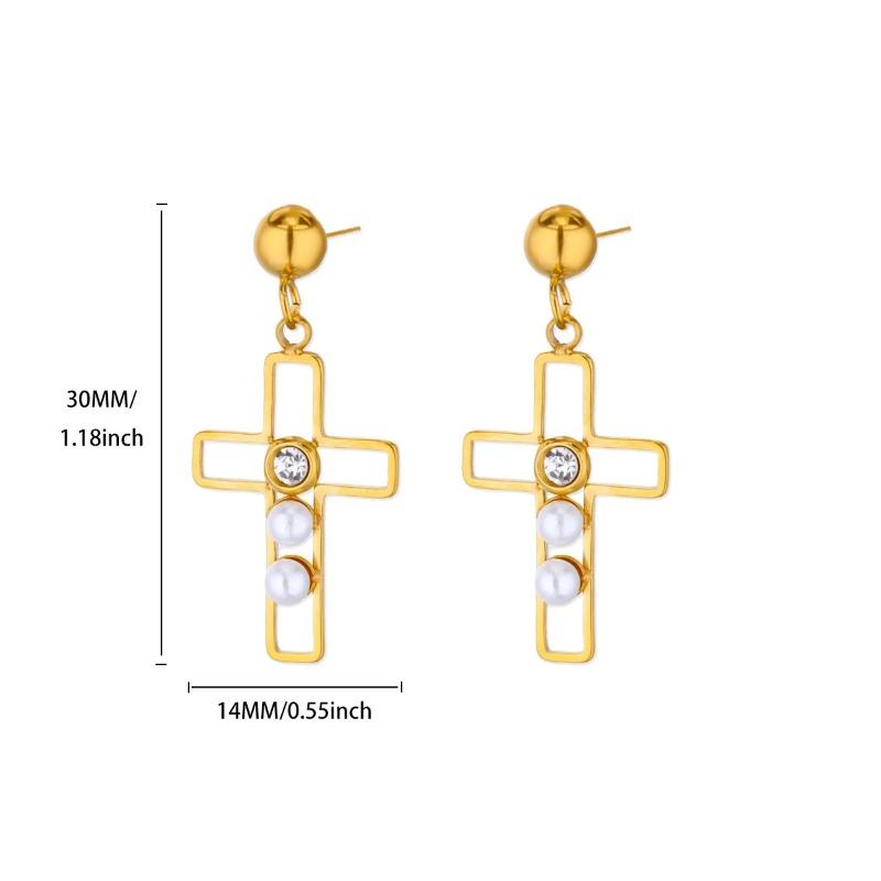 Zircon Cross Design Earrings Women's Color Retention Versatile Personality Temperament Earrings New Products