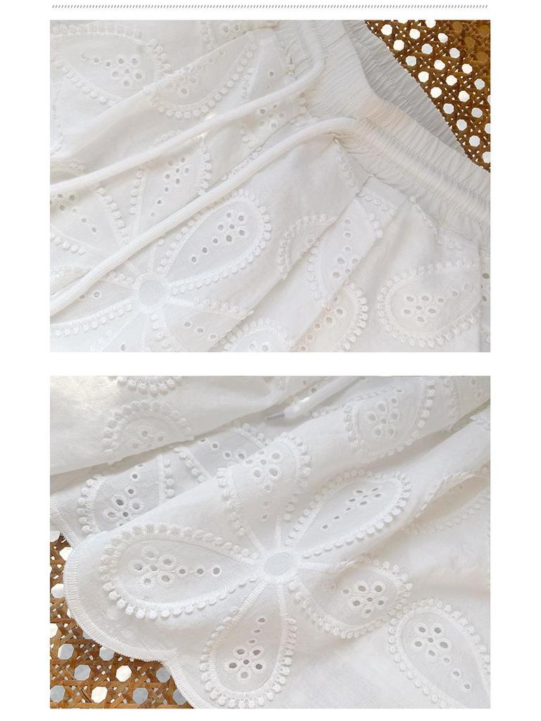 French Riviera One-Shoulder Embroidered Long Sleeve Top & Hollow-Out Shorts for Women - Spring/Summer Collection