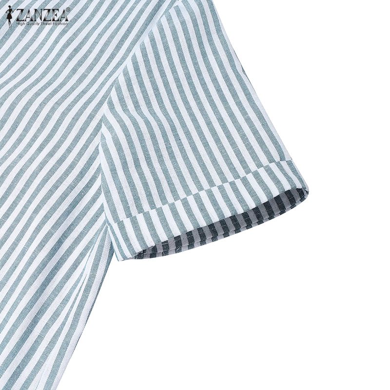 ZANZEA Women Casual Round Neck Summer Short Sleeve Stripe Dress