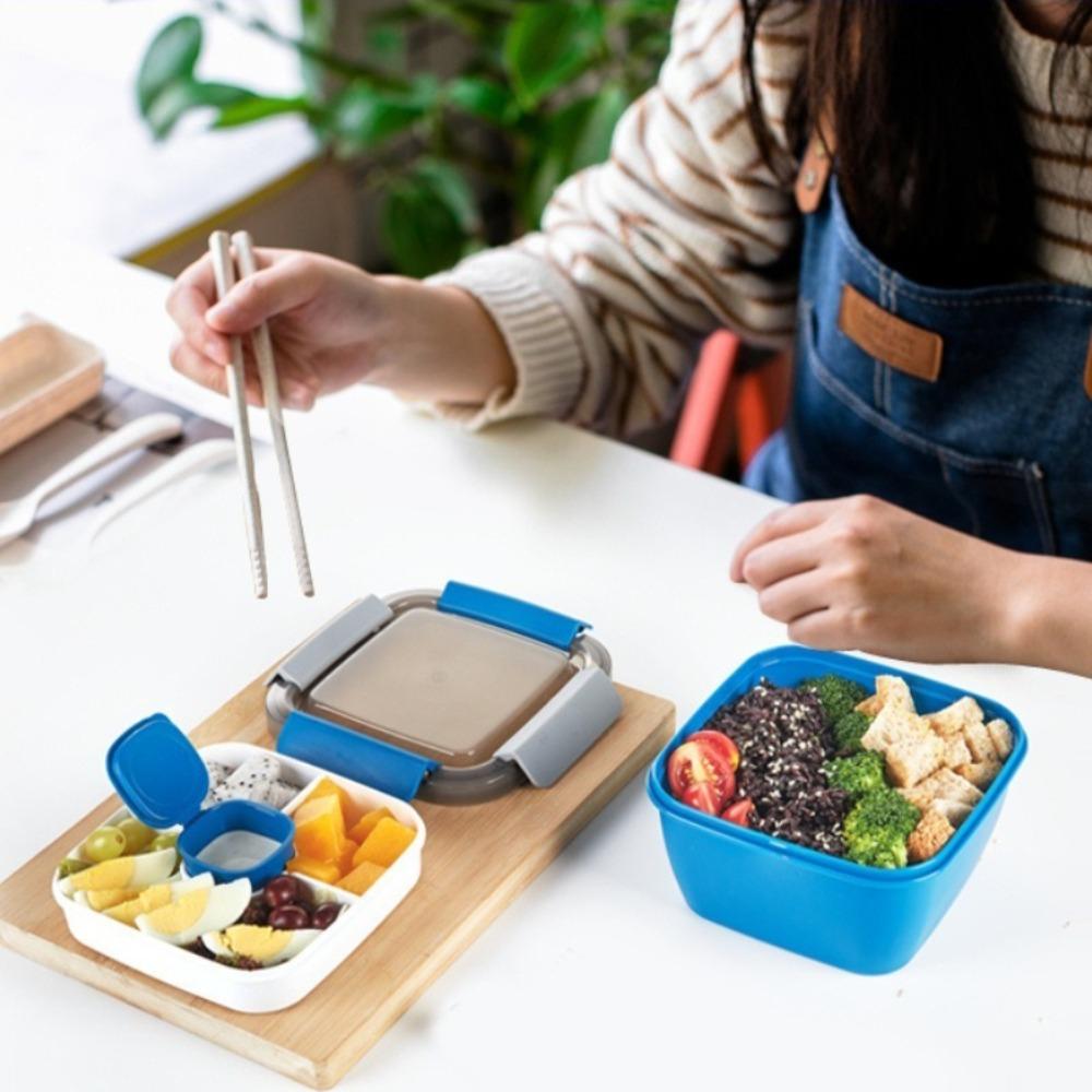 Salad Lunch Container 50 Oz Salad Container with 3 Compartment Reusable Bento Box for Adults Stackable Lunch Bowl