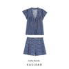 Kaslead New Women Clothes Western Style Blended Stripe Short Sleeve Shirts Shorts 8100669 8100669