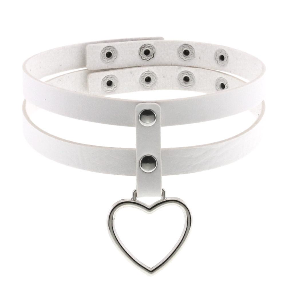 Harajuku Soft Girl Heart Pendant Choker, Black PU Leather Short Clavicle Necklace