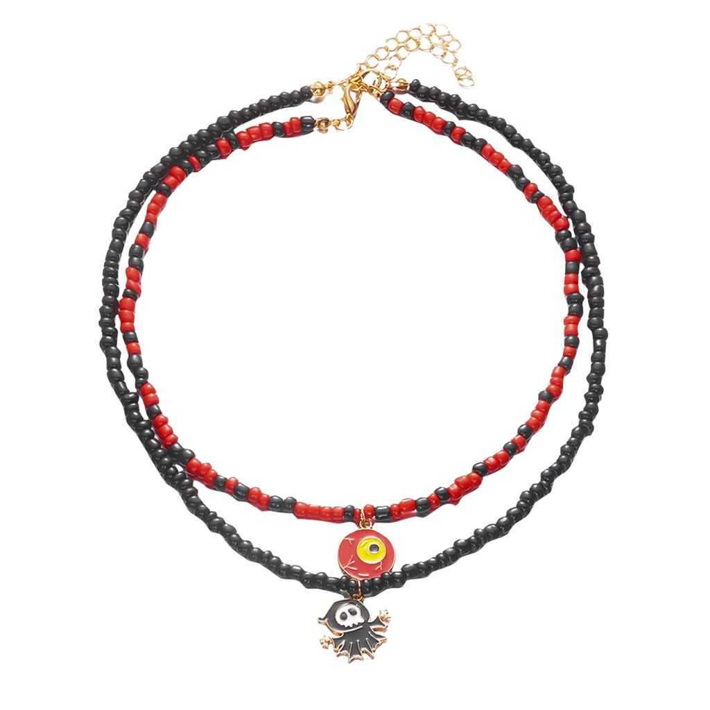 Halloween Beads Necklace for Women Funny Multi-layered Colorful Beads  Pendant Necklace Halloween Costume Party Jewelry