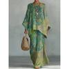 New round neck bat sleeve printed loose set bohemian lazy casual two-piece set