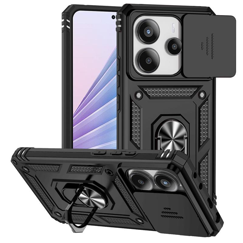 Pour Xiaomi Redmi 14 4G Coque Blindage Anti-choc Support Voiture Anneau Magnétique Housse de Téléphone Pour Redmy Note14 4G Protection Caméra Fundas For Redmi Note 14 4G noir