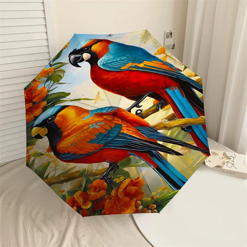 

1PC Birds Flowers Umbrella-8-Rib Reinforced, Automatic Open, Lightweight & Durable, Fashion Accessory for Outdoor-D359