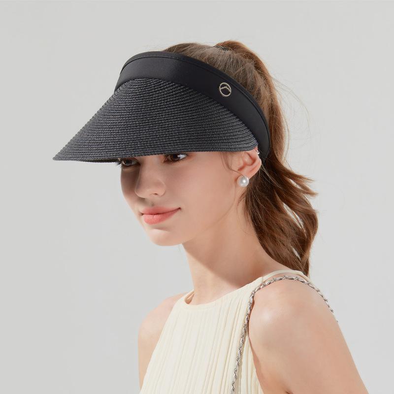 Cool Straw Hat Children's Outdoor Big Eaves Straw Hat Summer Shade Sunscreen Hat Versatile Fashion Ribbon Empty Top Hat