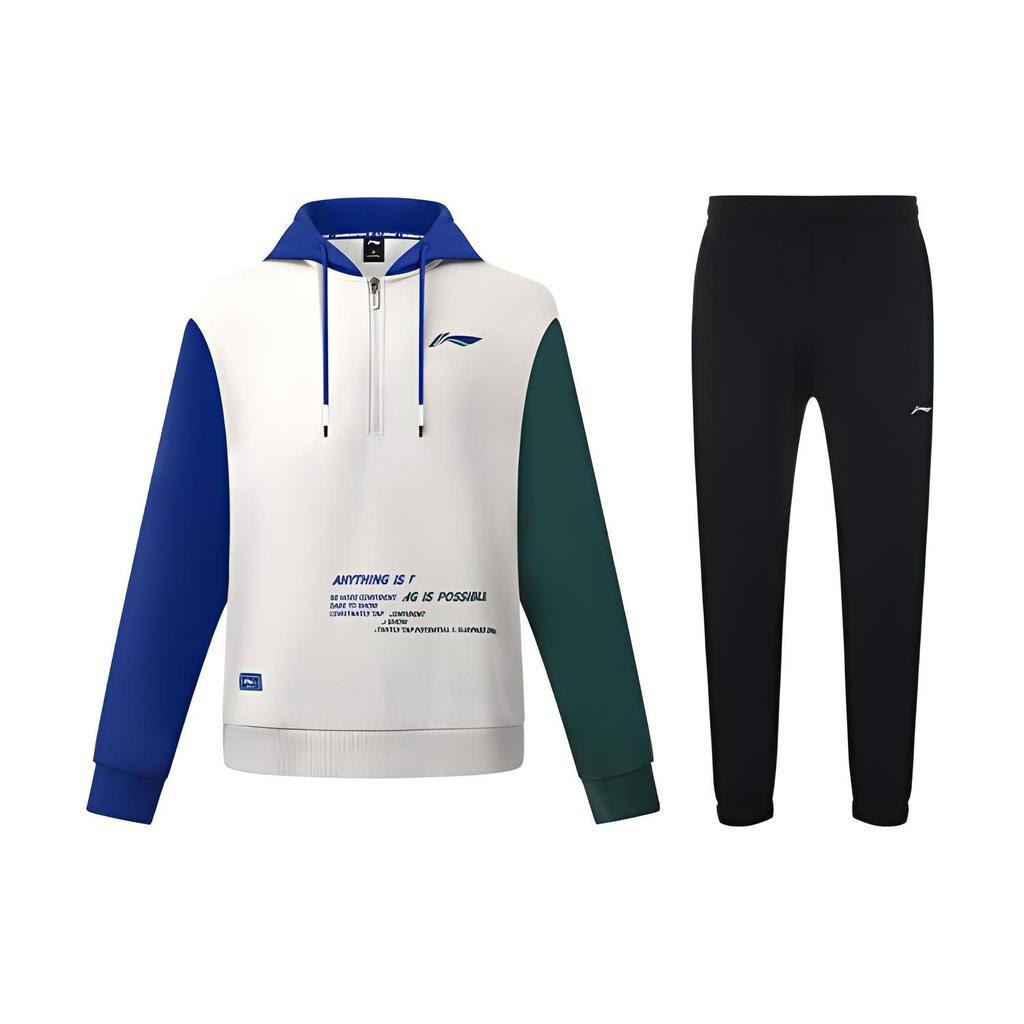 Li-Ning Color Block Hooded Fleece Sweatshirt And Cuffed Sports Pants Set Unisex Sweatshirt And Pants Set AWDSD49-1+AYKS419-1