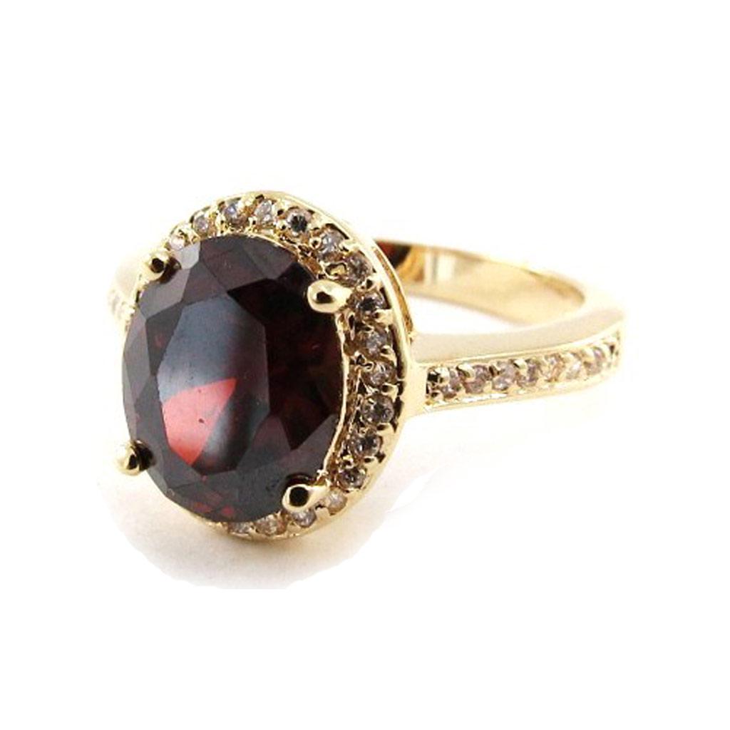 Gold Plated Ring 'Victorina' Golden Garnet - 12x11 Mm