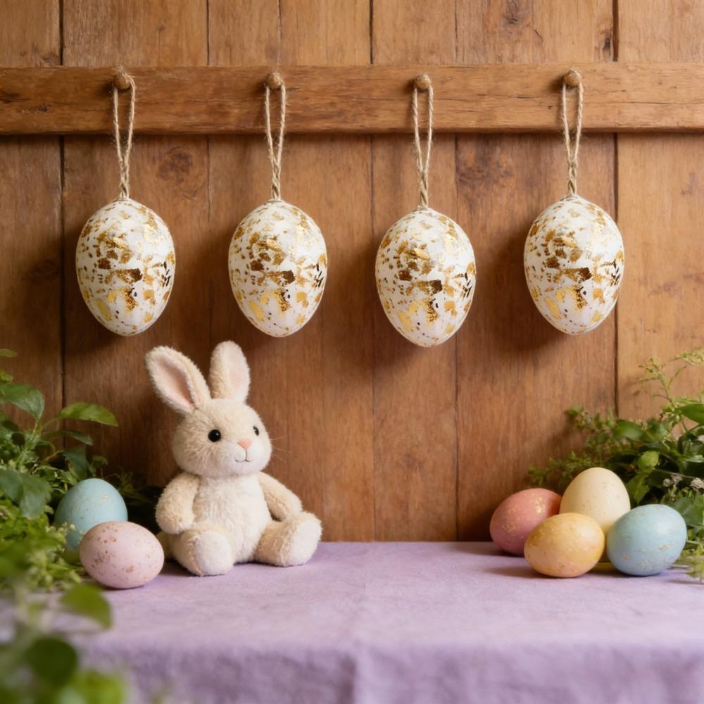 24 Piece Plastic Easter Silver/Golden Foil Egg Hanging Easter Decorative Ornament  Indoor