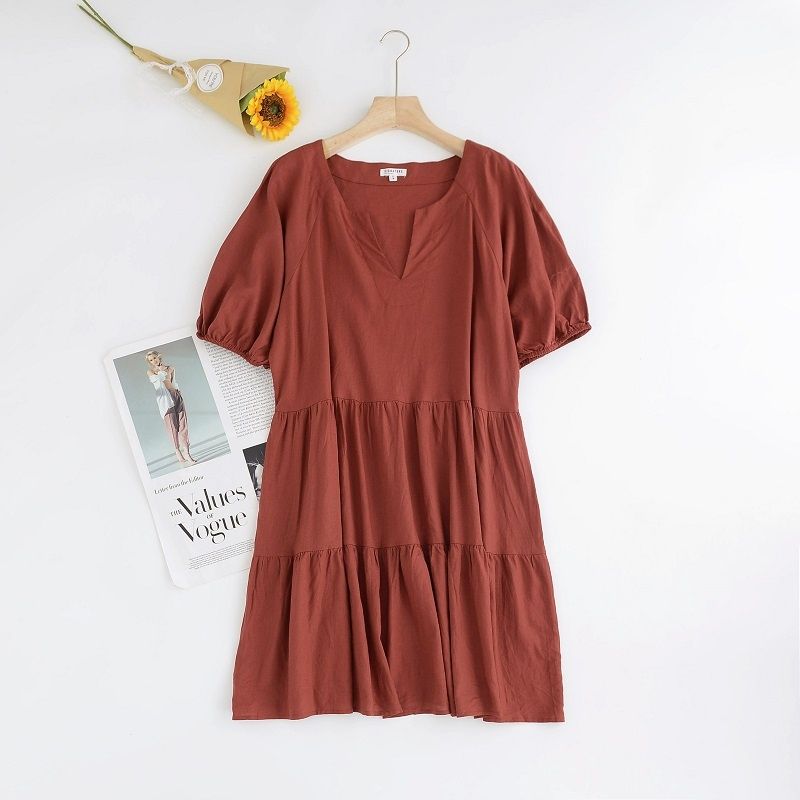 

Woven Dress Fashion Women s Summer High Waist Cool Linen Brown L