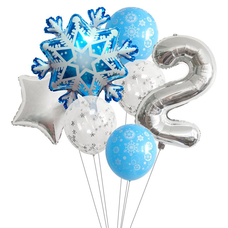 1 Set Snowflake Decor Party Supplies Snow Latex Balloon Number Sliver Foil Balloon For Kids Birthday Summer Winter Decorations