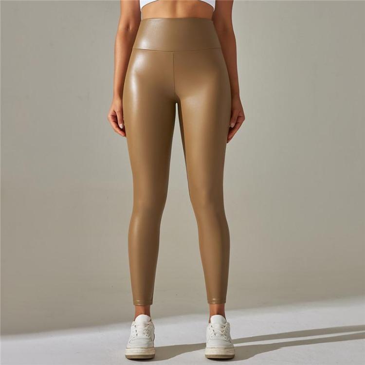 Leggings High Waist Yoga Sports Women Pants Elastic Pu Leather High