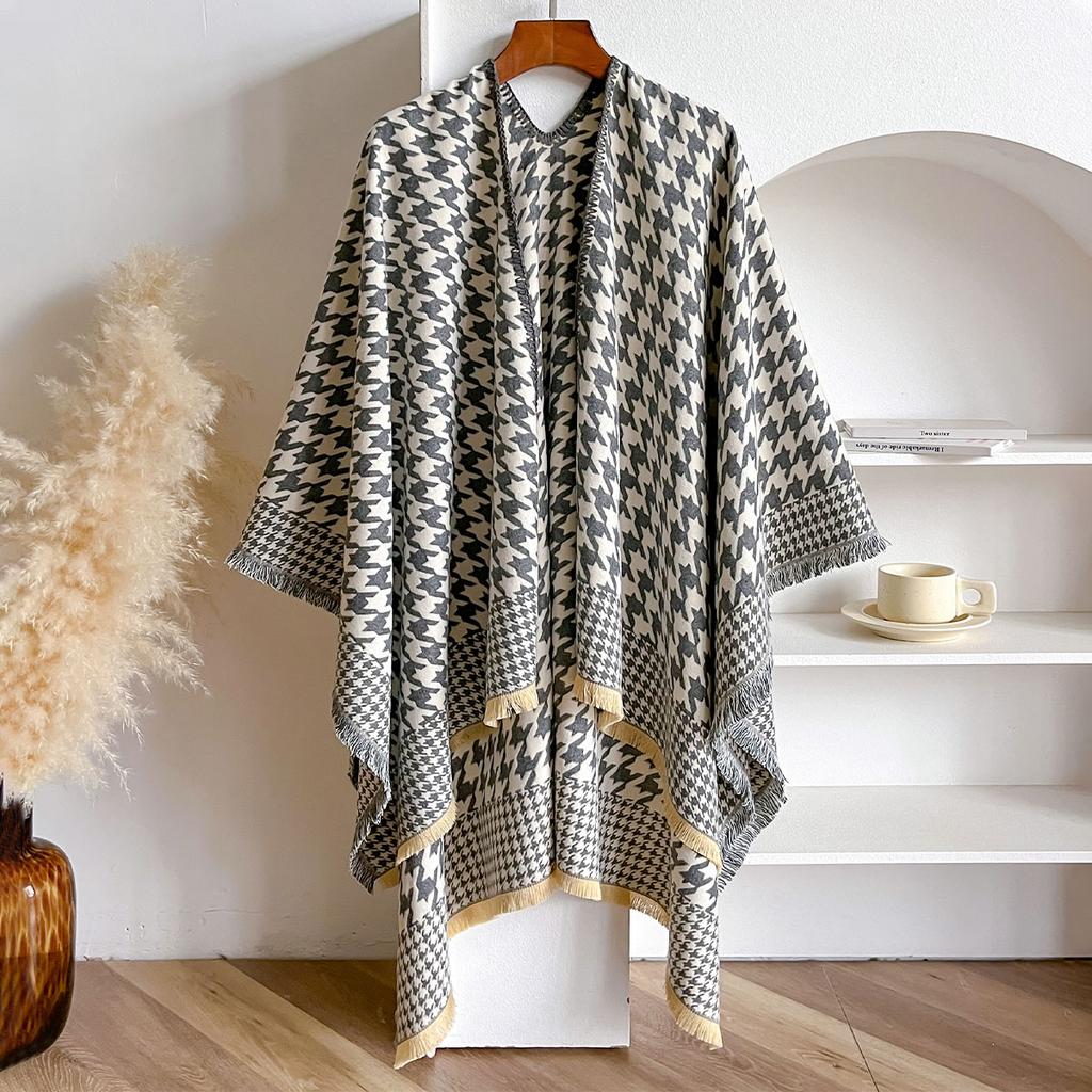Houndstooth Women Scarf New Winter Warm Double-Sided Slit Large Shawl Pashmina Foulard Square Thick Blanket Poncho