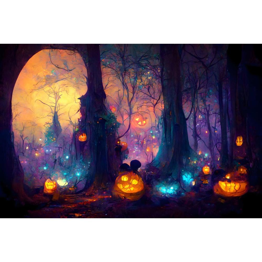Halloween Fotografie Hintergrund Horror Nacht Mond Dunkler Wald Schloss Kürbis Halloween Party Kinder Porträt Kulisse Fotostudio