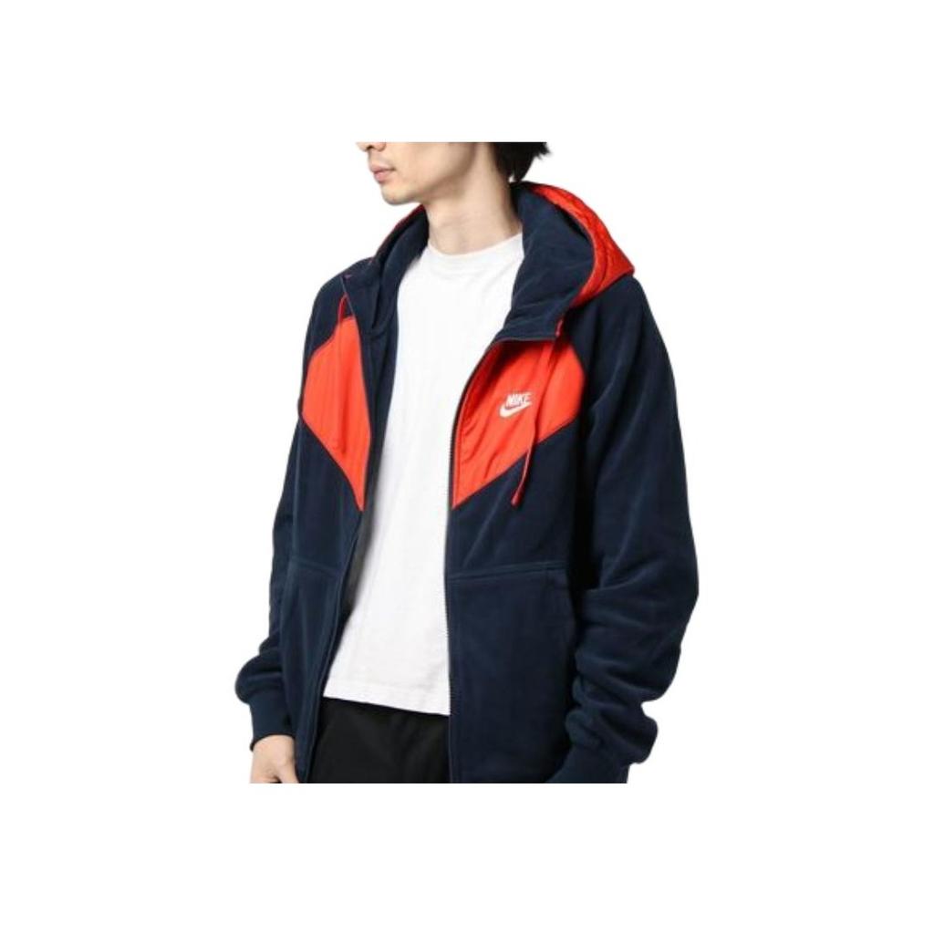 Nike Sportswear Patchwork Design With Embroidered Logo Hooded Jacket Men Outerwear Dark-Blue CJ4542-451