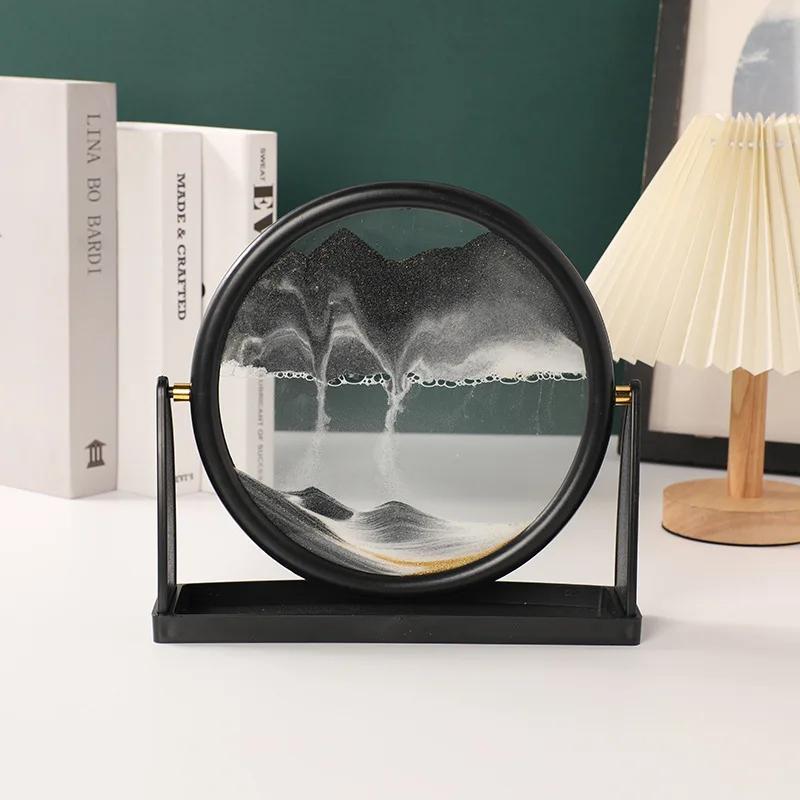 Sandscape Moving Sand Art Picture Round Glass 3D Quicksand Hourglass Rotatable Flowing Sand Frame Sand Painting Home Decor Gifts