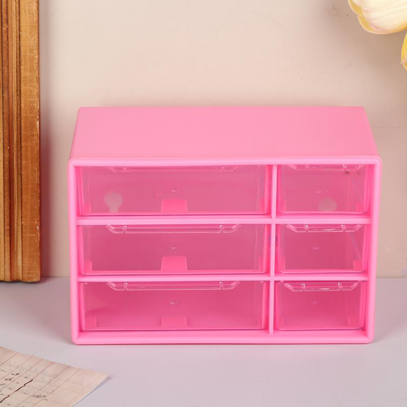 Прозрачный шестисекционный ящик-органайзер Многоуровневый настольный ящик для хранения Пылезащитный органайзер Для офисных принадлежностей Канцелярских товаров Украшений Rose red